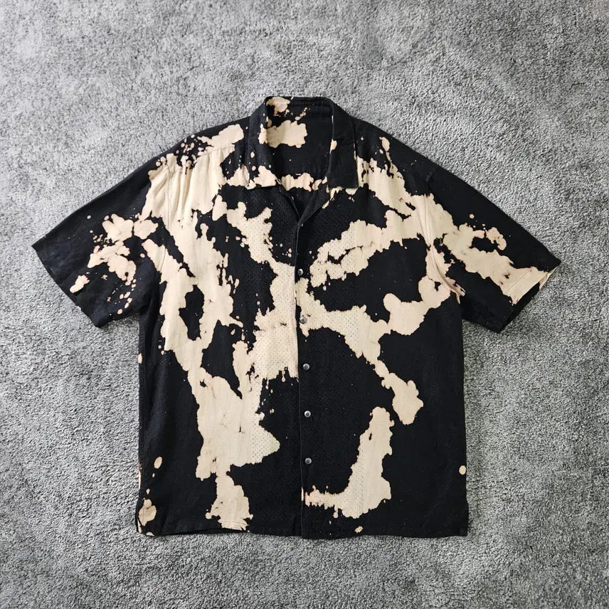 [BUNJANG] Black & Beige Pattern Short Sleeve Shirt / 블랙 앤 베이지 패턴 반팔 셔츠