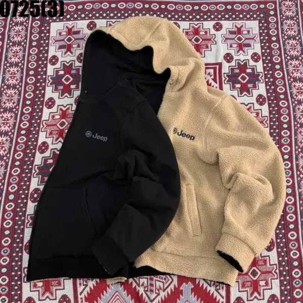 [BUNJANG] Jeep Hooded Zip-Up Jacket Black/Beige / Jeep 후드티 집업 블랙/베이지
