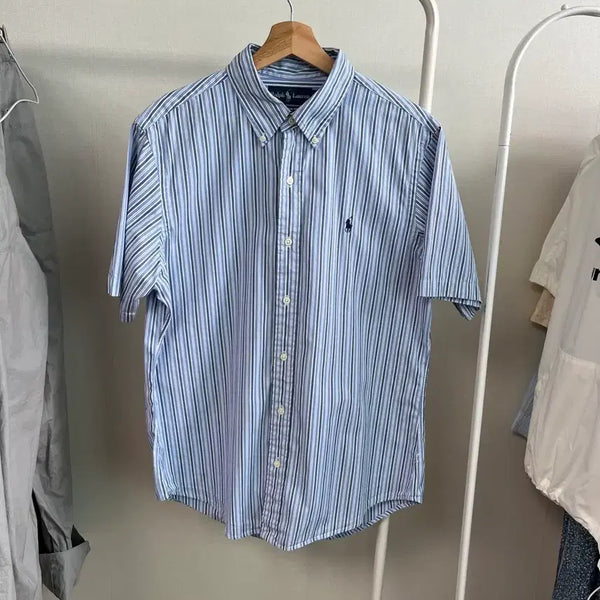 [BUNJANG] Polo Ralph Lauren Striped Shirt Men's L Sky Blue / 폴로 랄프로렌 스트라이프 셔츠 하늘 여름 남성 100 L