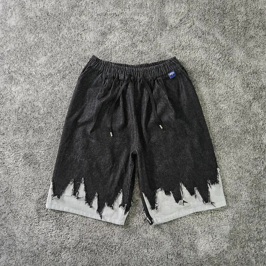 [BUNJANG] UUCSCC Black Denim Bermuda Shorts with Distressed Hem / UUCSCC 데님 버뮤다 반바지