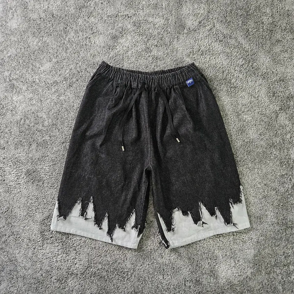 [BUNJANG] UUCSCC Black Denim Bermuda Shorts with Distressed Hem / UUCSCC 데님 버뮤다 반바지
