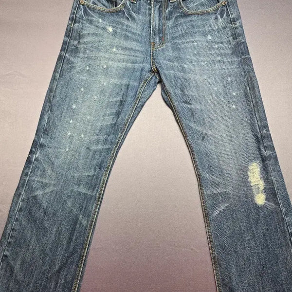 [BUNJANG] Stylebasic Dark Blue Washed Denim Jeans with Damage Detail / 스타일베이직 진청 데미지 워싱 청바지