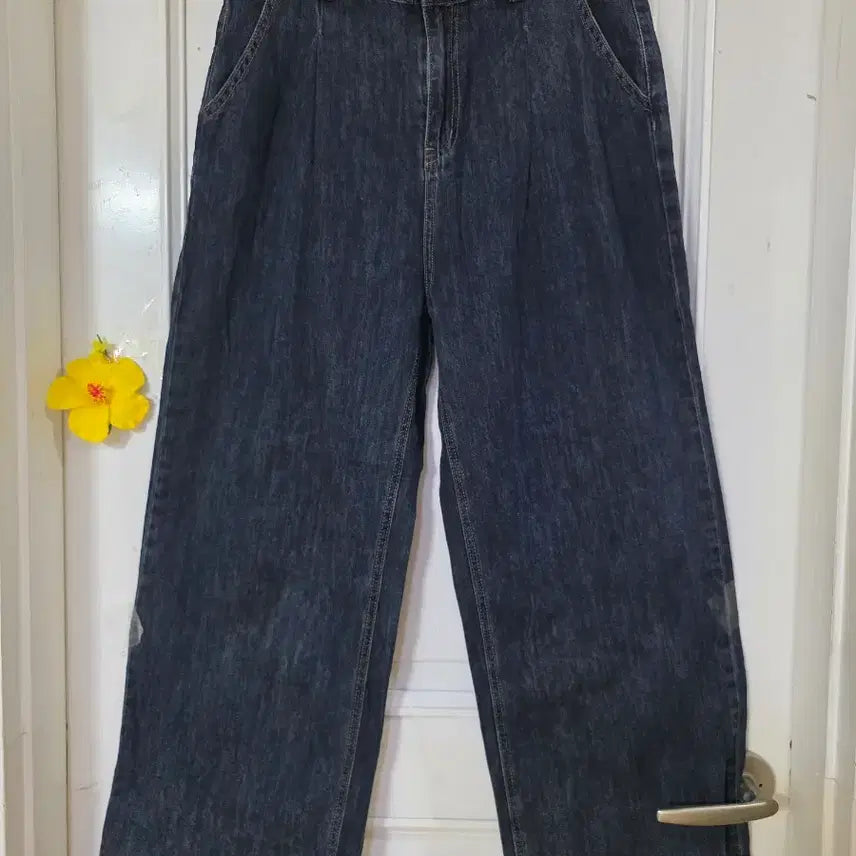 [BUNJANG] Summer Wide Leg Denim Trousers / 여름  요즘유행하는  고급스러운 디자인이쁜  청 와이드 통바지 허리34