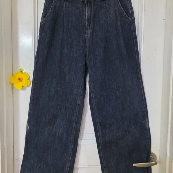 [BUNJANG] Summer Wide Leg Denim Trousers / 여름  요즘유행하는  고급스러운 디자인이쁜  청 와이드 통바지 허리34