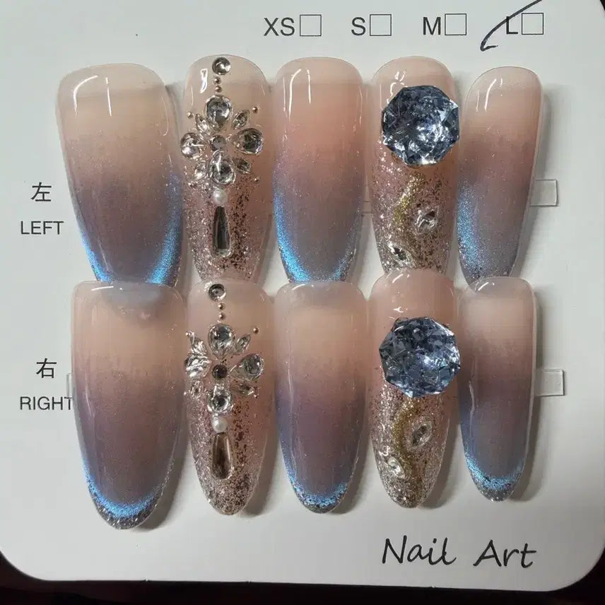 [BUNJANG] Custom Nail Tips - Size L, Swarovksi Detail / 네일팁 판매 길이 3 사이즈 L 스와팁 (121)