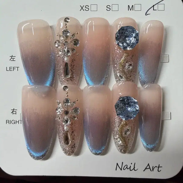 [BUNJANG] Custom Nail Tips - Size L, Swarovksi Detail / 네일팁 판매 길이 3 사이즈 L 스와팁 (121)