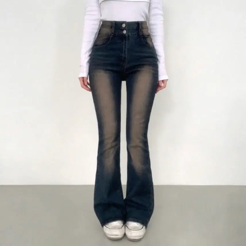 [BUNJANG] High-Waisted Bootcut Washed Denim Pants / 하이웨이스트 부츠컷 워싱 데님 팬츠