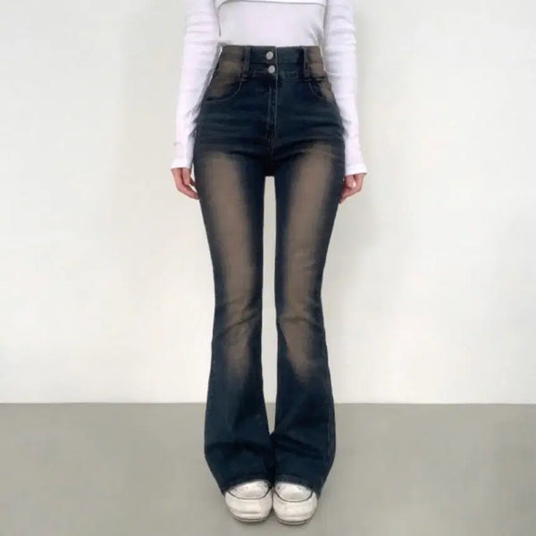 [BUNJANG] High-Waisted Bootcut Washed Denim Pants / 하이웨이스트 부츠컷 워싱 데님 팬츠