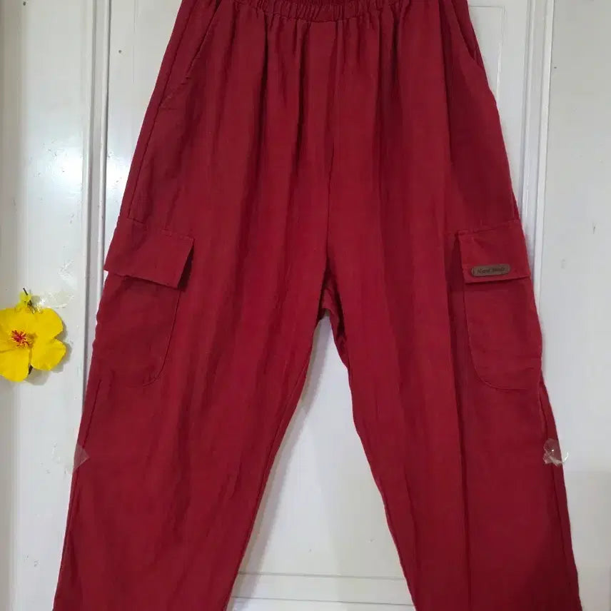 [BUNJANG] Linen Blend Relaxed Fit Trousers / 여름  시원한 고급스러운 핏이이쁜 색상이이쁜  마 면  밴딩베기통바지