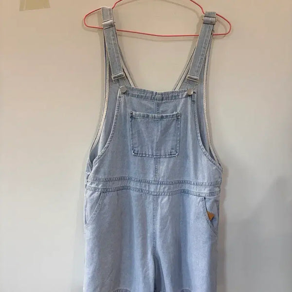 [BUNJANG] Light Wash Denim Overalls Skirt / 데님 멜빵 치마 연청