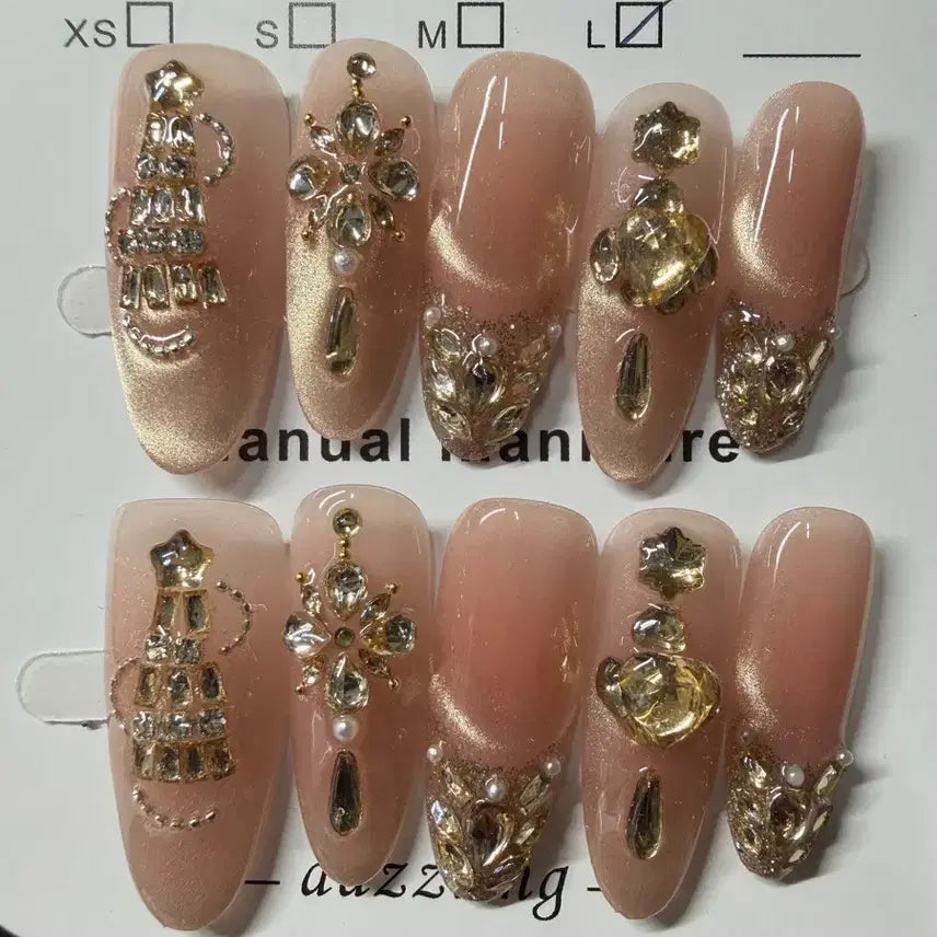 [BUNJANG] Nail Tips - Swarovksi Crystal Embellished (Size L, 3 Lengths) / 네일팁 판매 길이 3 사이즈 L 스와팁 (125)