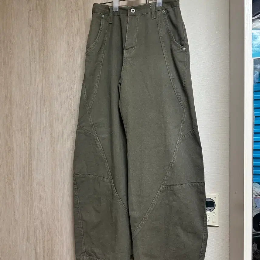 [BUNJANG] Washed Panel Pants Khaki L Size / [L] 워시드 절개 팬츠 카키색상