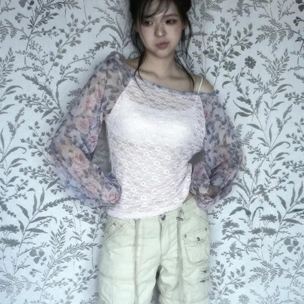 [BUNJANG] Moran Rock Garden Boat Neck Top S / 한땀한땀 모란괴석도 보트넥 S