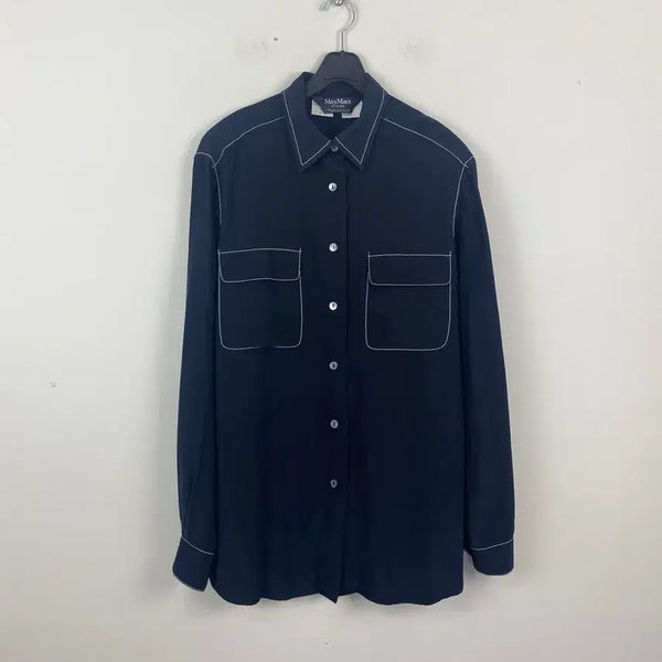 [BUNJANG] Max Mara Navy Stitch Silk Blouse Shirt / 막스마라 네이비 스티치 실크 블라우스 셔츠 <103>
