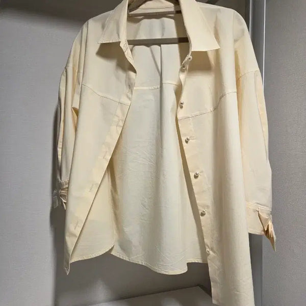 [BUNJANG] Mine by Handsome Bow Cuff Pearl Button Blouse / 한섬 마인 셔츠 66사이즈 보우 커프스 펄 버튼
