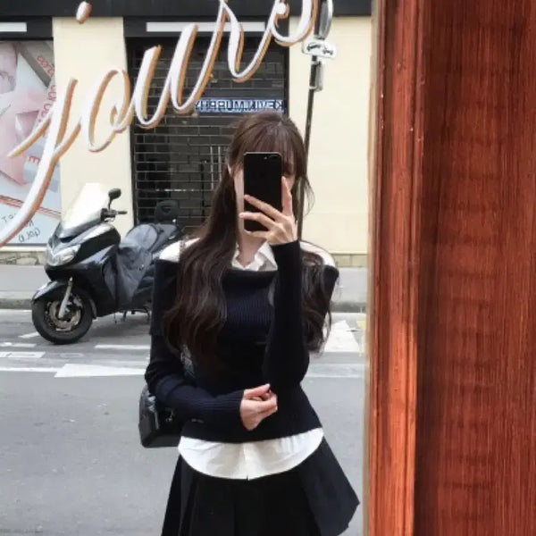 [BUNJANG] Labelle Blanc Muse Layered Knit & Skirt Set / 라벨르블랑 뮤즈 레이어드 니트&스커트