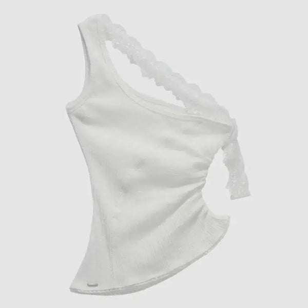 [BUNJANG] Estre au sommet Lace One-Shoulder Shirring Top (White) / 에트오소메 Lace One-Shoulder Shirring Top (White)