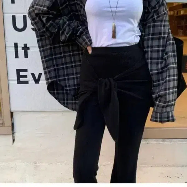 [BUNJANG] Lovemew Tabi Check Shirt Black / 러브미우 타비 체크 셔츠 블랙