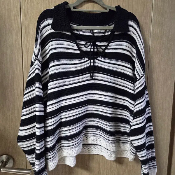 [BUNJANG] H&M Plus Size Striped Relaxed Fit Sweater XL / 새상품 H&M 빅사이즈 루즈핏 스트라이프 스웨터 XL