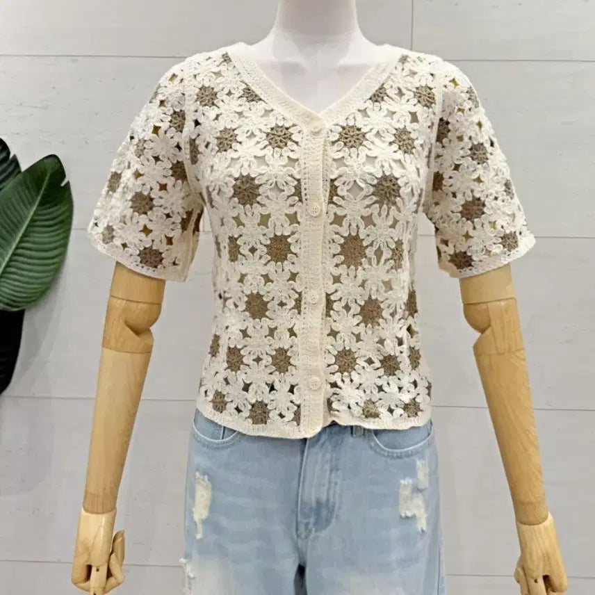 [BUNJANG] 8CONCEPT Crochet Flower Short Sleeve Cardigan / 에잇컨셉 8CONCEPT 크로셰 플라워 반팔 가디건 여름 크롭가디건