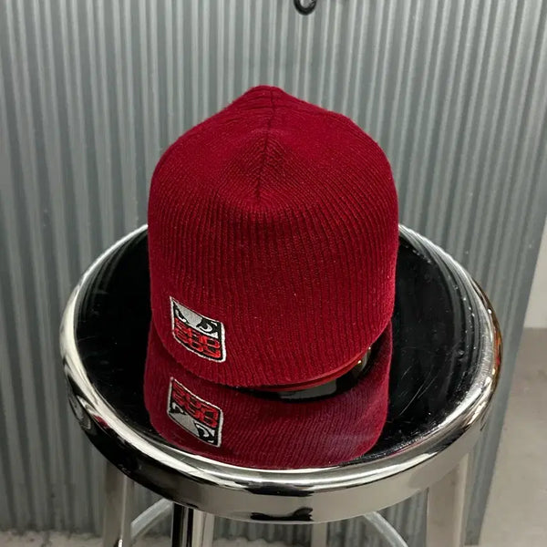 [BUNJANG] Bad Boy Red Ribbed Knit Beanie Hat / [56] 배드보이 레드 골지 니트 비니 모자