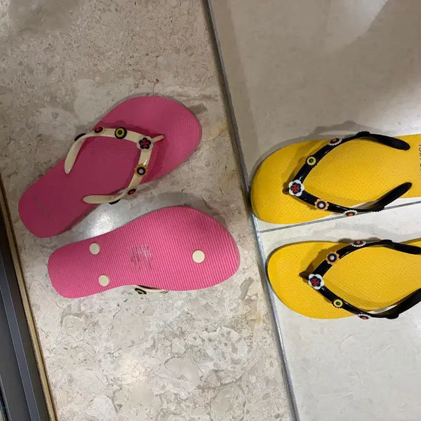 [BUNJANG] Tory Burch Flower Detail Flip-Flop Sandals Set Yellow/Pink Size 235-240 / 일괄 ! 토리버치 쪼리 샌들  노랑/핑크  235-240