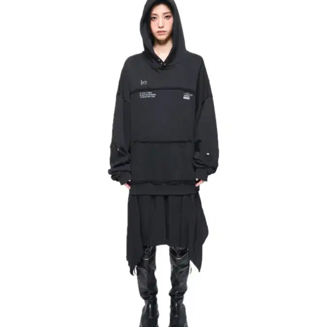 [BUNJANG] YYL Logo Layered Hoodie Black / 와이이이엘 로고 레이어드 후디 블랙