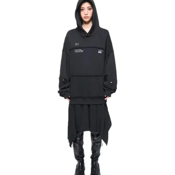 [BUNJANG] YYL Logo Layered Hoodie Black / 와이이이엘 로고 레이어드 후디 블랙