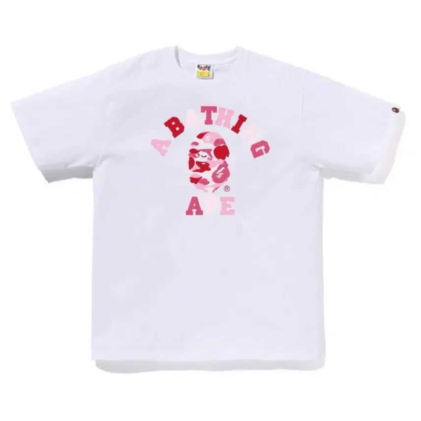[BUNJANG] BAPE Camo College T-Shirt White Pink M / 새제품 M 베이프 카모 컬리지 티셔츠 반팔 화이트 핑크 분홍