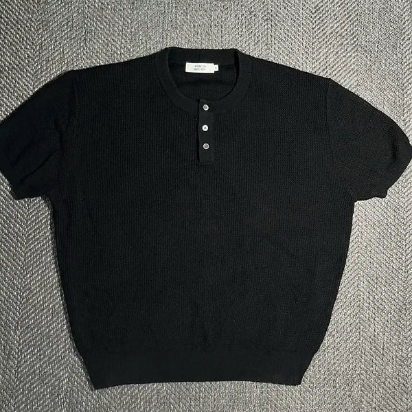 [BUNJANG] [L]WOBO Henley Neck Short Sleeve Knit T-Shirt / [L]WOBO 워크온바디오프 헨리넥 반팔 니트