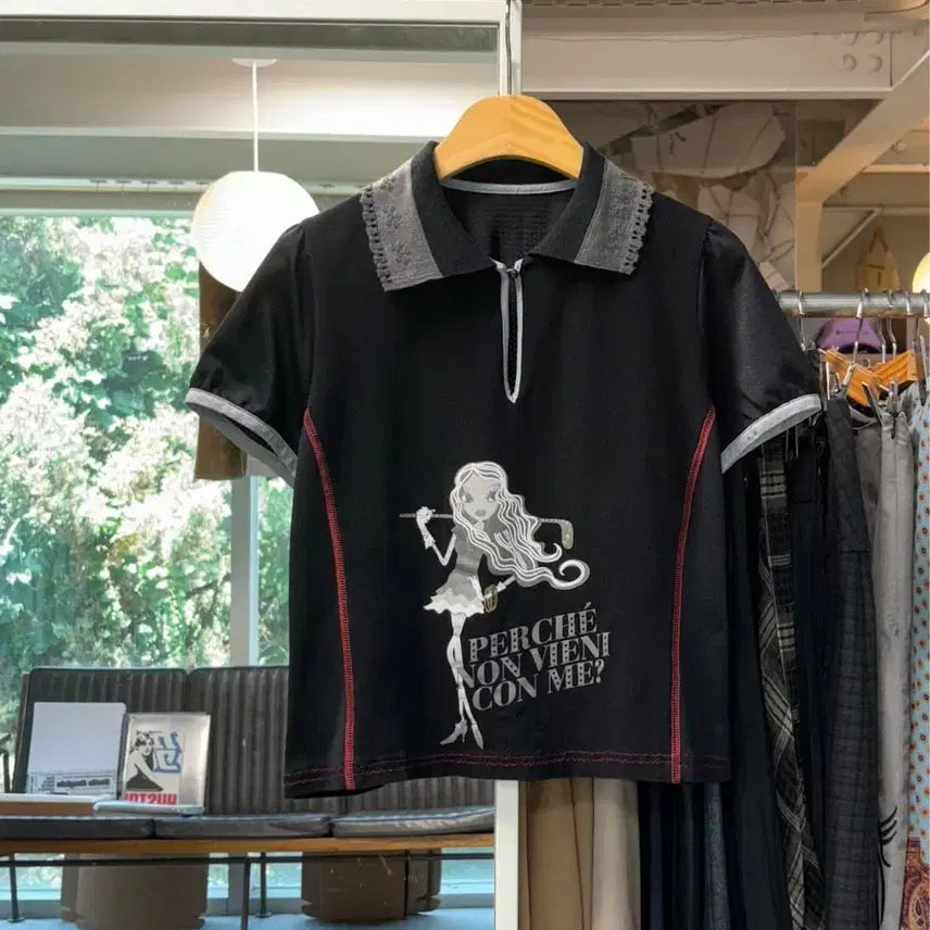 [BUNJANG] Sensouyunic Nero Cropped Polo Shirt / 센소유니코 nero 크롭 폴로셔츠
