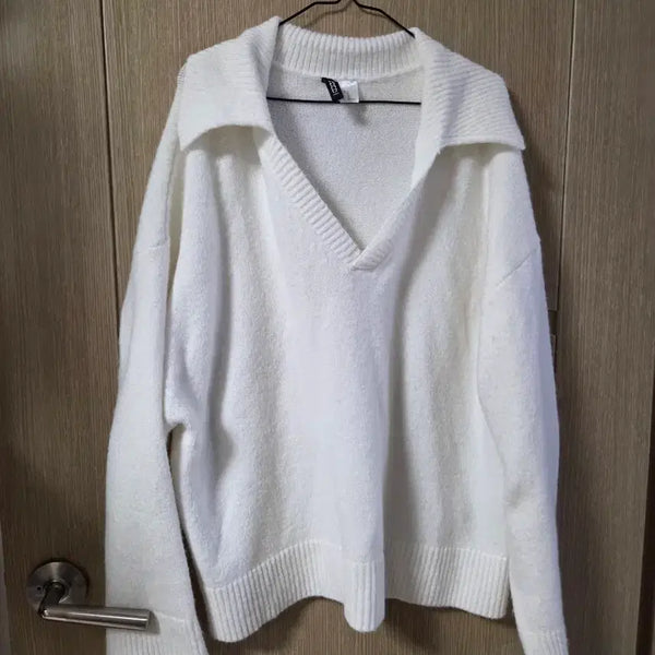 [BUNJANG] H&M Plus Size Loose Fit Collared Knit Sweater XL / H&M 빅사이즈 루즈핏 카라 니트 화이트 스웨터 XL