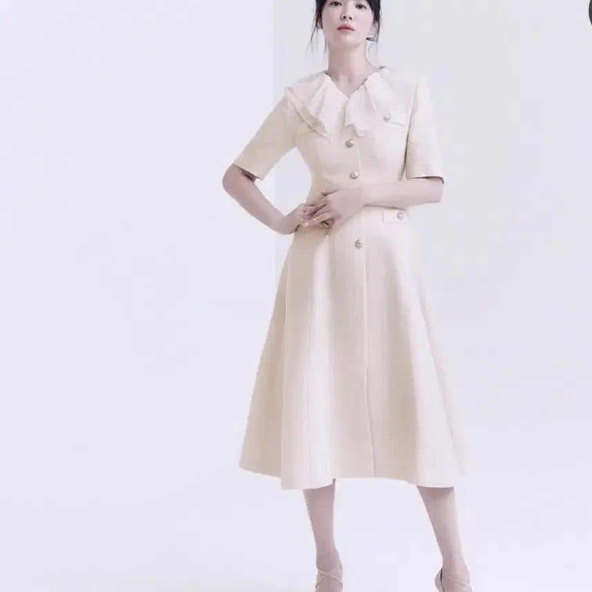 [BUNJANG] MICHAA Song Hye Kyo Tweed Dress Ivory / 미샤 송혜교 트위드 원피스 44-55