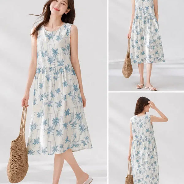 [BUNJANG] Women's Rayon Cooling Sleeveless Dress / 여성 인견 쿨 원피스 나시 원피스 민소매 원피스 휴가룩 홈웨어룩