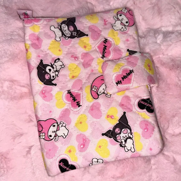 [BUNJANG] Handmade Vintage My Melody Kuromi Diary Cover A6 Quilting Fabric / 핸드메이드 고전 마이멜로디 쿠로미 다이어리 커버 산리오 퀄팅 원단 희귀 다꾸템 a6