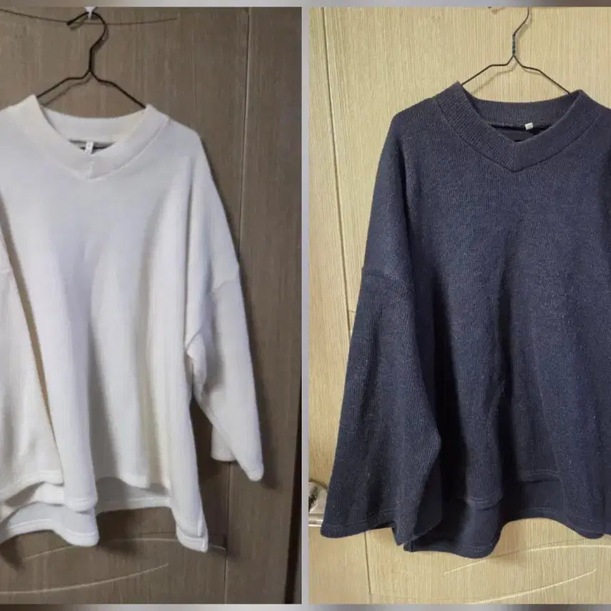 [BUNJANG] Oversized Winter Knit Set (2 Pieces) / 빅사이즈 겨울 니트티 2장 일괄