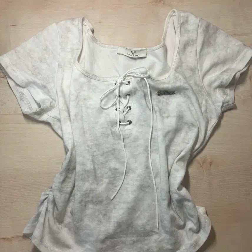 [BUNJANG] Marled Line Off-Shoulder Crop Short Sleeve Top / 보카시 라인 오프숄더 크롭 반팔