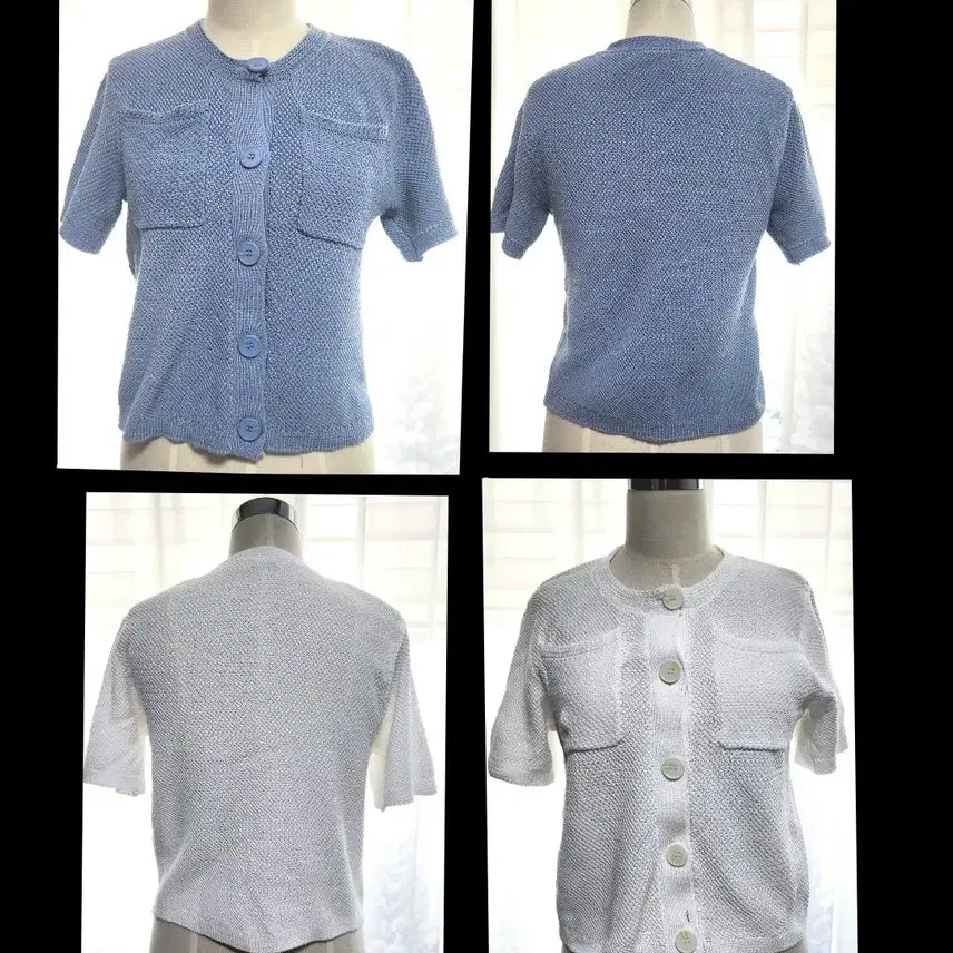 [BUNJANG] White/Sky Blue Summer Knit Short Sleeve Cardigan / 흰색, 하늘색 여름 니트 반팔 가디건 개당가격