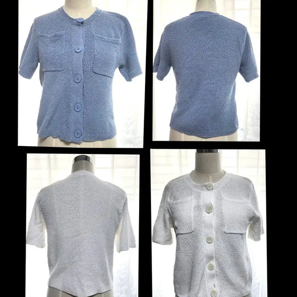 [BUNJANG] White/Sky Blue Summer Knit Short Sleeve Cardigan / 흰색, 하늘색 여름 니트 반팔 가디건 개당가격