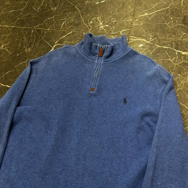 [BUNJANG] Polo Ralph Lauren Blue Half-Zip Knit Sweater L / L 폴로랄프로렌 블루 반집업 니트