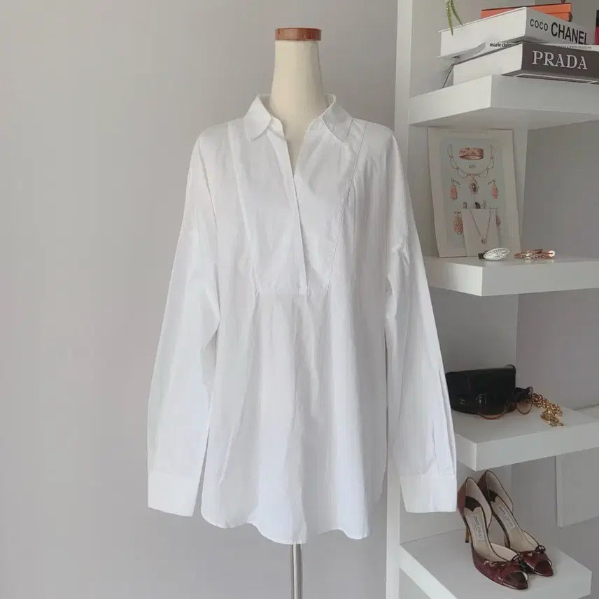 [BUNJANG] SYSTEM White V-Neck Shirt / [55] 시스템(SYSTEM) 화이트 브이넥 셔츠