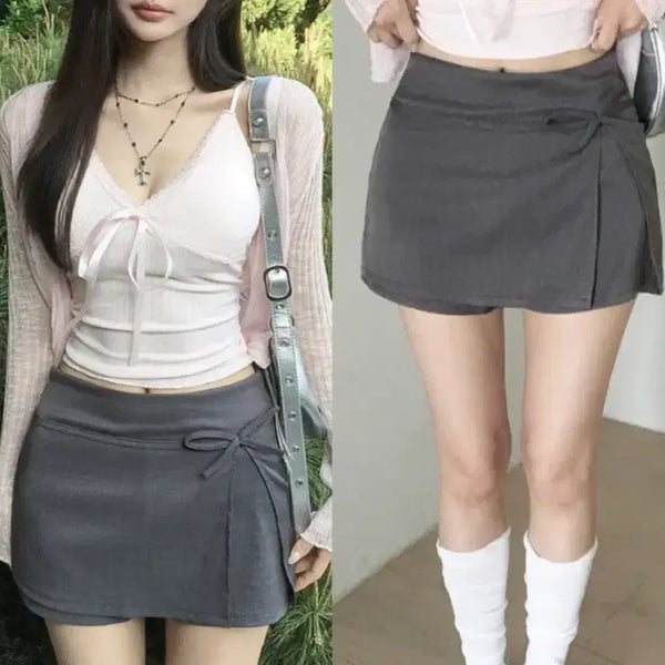 [BUNJANG] Bliss Ribbon Slit Summer Wrap Mini Skirt Shorts / 블린 리본 트임 여름 랩 미니 스커트/치마바지