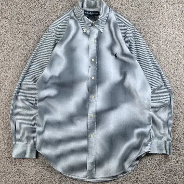 [BUNJANG] Polo Ralph Lauren Blue White Stripe Button-Down Shirt (Size L Estimated) / 폴로랄프로렌 셔츠 ( L추정 ) / 13089