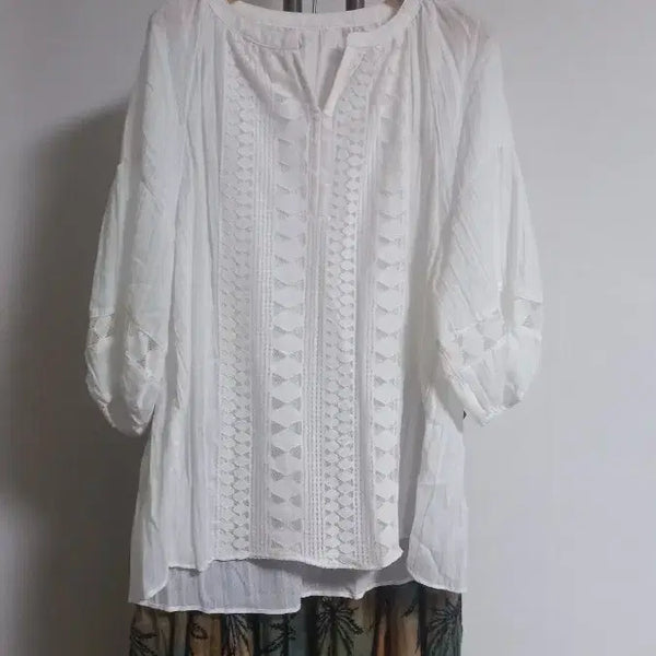 [BUNJANG] White Cotton Lace Blouse (Sizes 55-77) / 화이트 면 블라우스 55~77