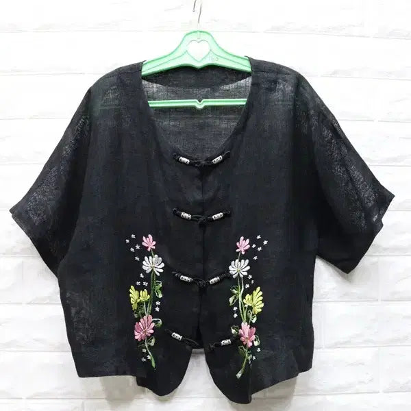 [BUNJANG] Retro Style Faux Linen Shirt Women's Size 66 / 394 여성 복고 인조 모시셔츠 여66 키150-160/창고갤러리