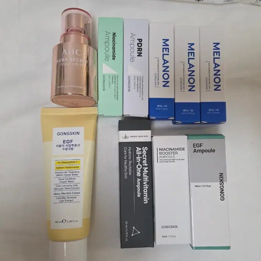 [BUNJANG] AHC Aura Secret Tone-Up Cream, Gongskin EGF Hydrating Cream, Melanon Ampoule Set / AHC 아우라 시크릿 톤업 크림 / 공스킨 EGF 수분크림 / 멜라논 앰플 3종 외