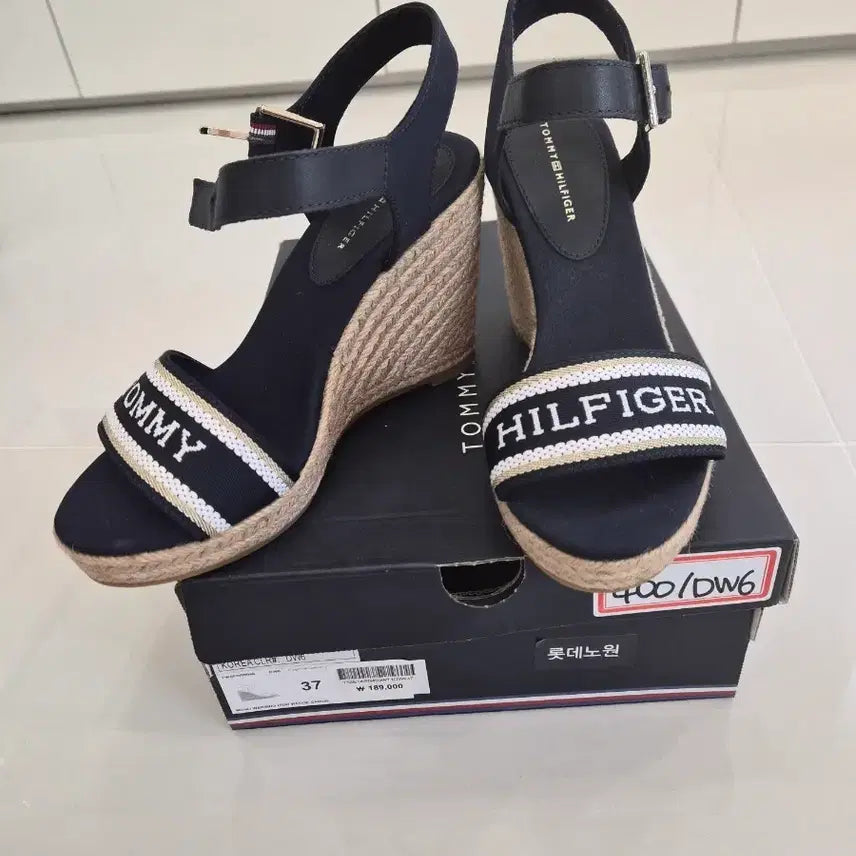 [BUNJANG] Tommy Hilfiger Navy Wedge Heel Sandals Size 37 / 타미힐피거 웨지힐 샌들 네이비 37