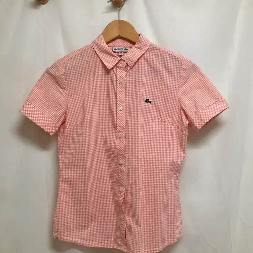 [BUNJANG] Lacoste Pink Check Short Sleeve Shirt / 라코스테 핑크 체크 반팔 셔츠