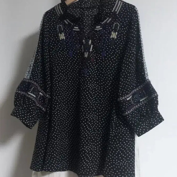[BUNJANG] Black Dot Embroidered Blouse Size 77 / 블랙 도트무늬 자수 블라우스 77