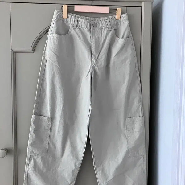 [BUNJANG] Women's Thin Beige Cargo Banding Pants / 여자 얇은 베이지 색 카고 밴딩 바지